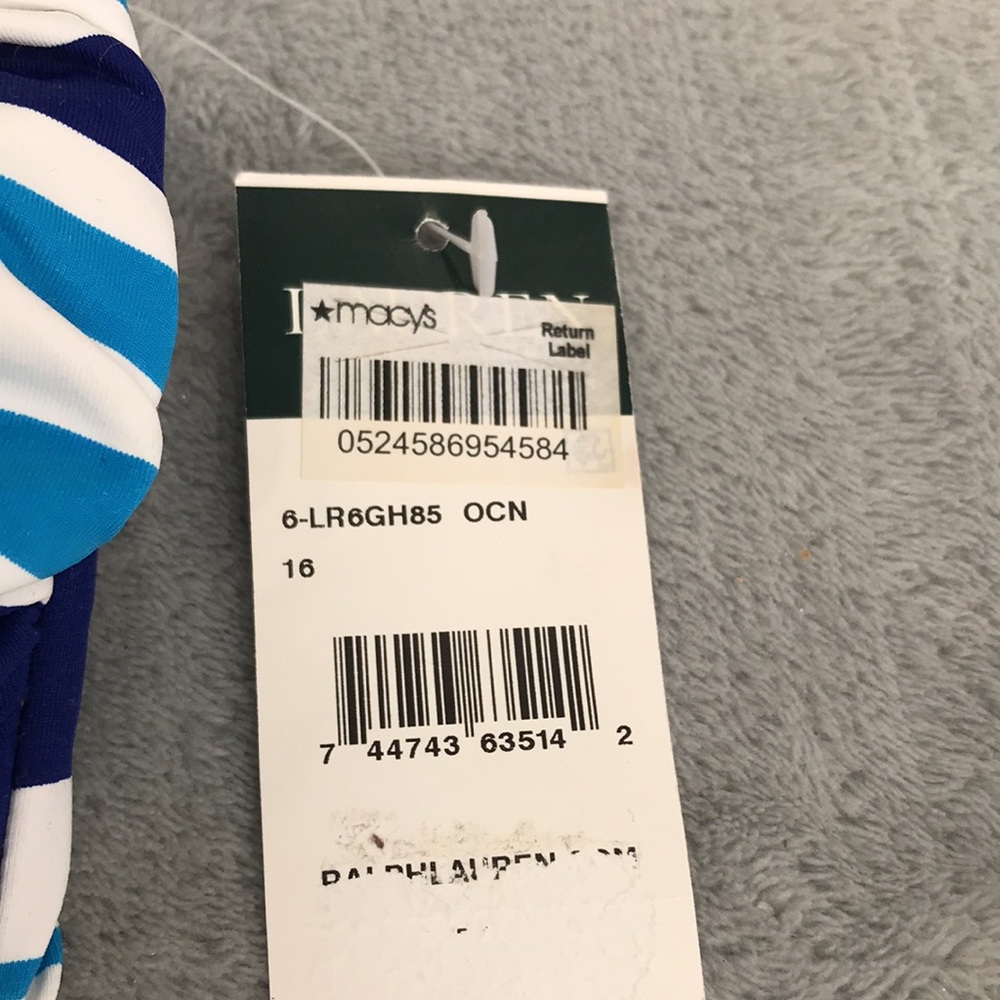 Lauren Ralph Lauren Blue Striped Halter Tankini 2 Piece Set 14/16 New - Picture 8 of 12